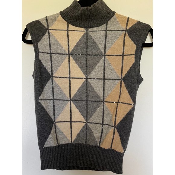 Escada Sweaters Escada Sleeveless High Neck Sweater Small Greys Tan